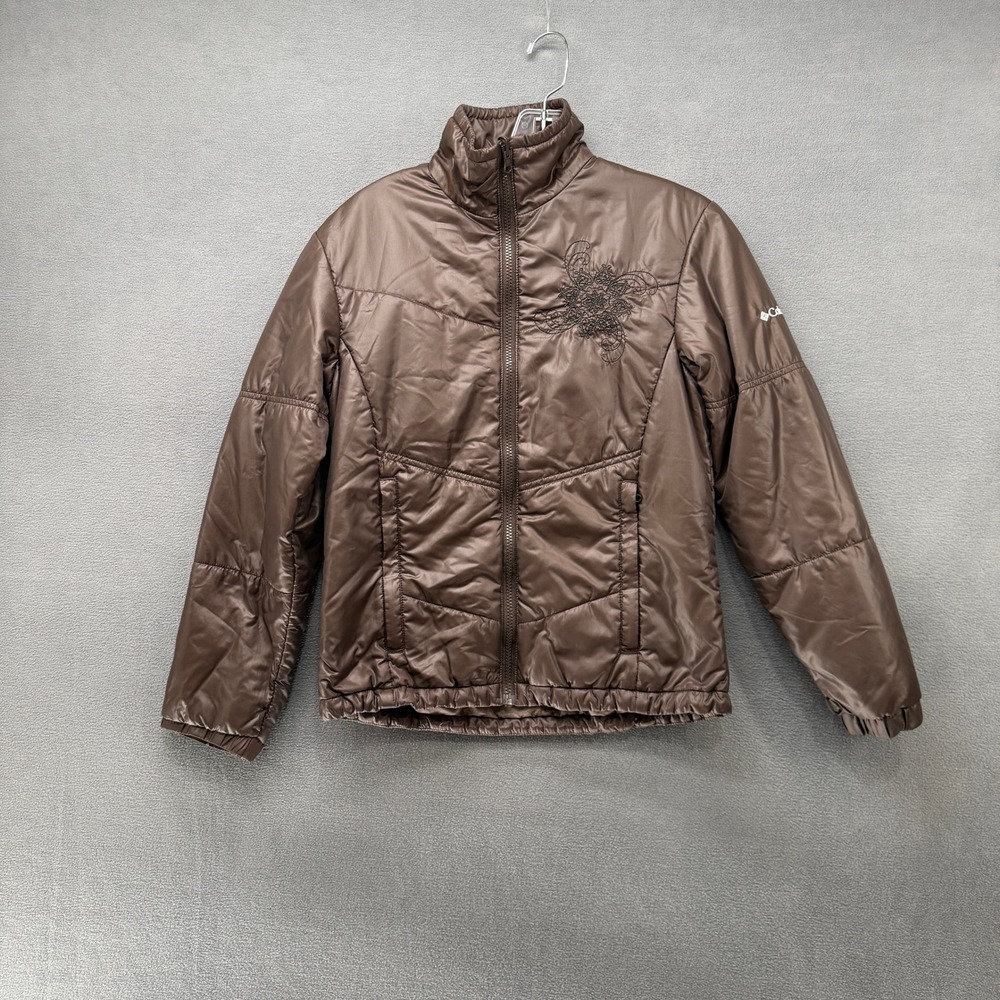 Columbia Jacket Womens XS Interchange Liner Brown Embroidered Full Zip Puffer